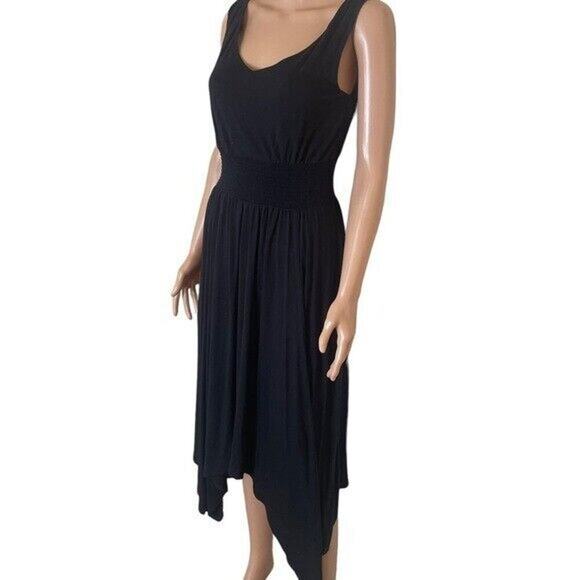 SUNDANCE DRESS - Black Rayon/Poly Knit Hanky Hem Elastic Waist, Midi Maxi SZ SM - Picture 3 of 10